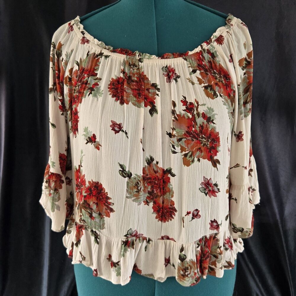 Be Cool Boutique Style Off‎ The Shoulder Cottage Floral Ruffle Top Size Medium